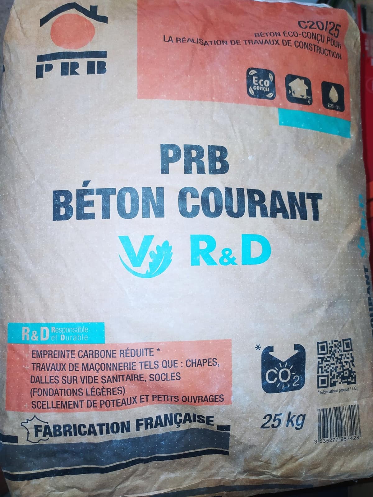 3 sacs de 25Kg de béton PRB tout prêt